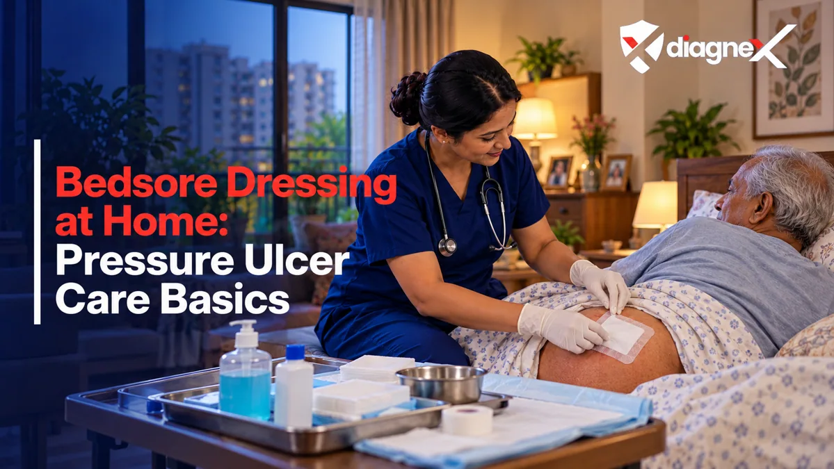 Featured illustration for Bedsore Dressing at Home: Pressure Ulcer Care Basics on the Diagnex healthcare blog