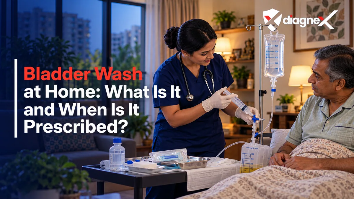 Featured illustration for Bladder Wash at Home: What Is It and When Is It Prescribed? on the Diagnex healthcare blog