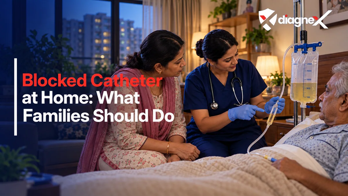 Featured illustration for Blocked Catheter at Home: What Families Should Do on the Diagnex healthcare blog