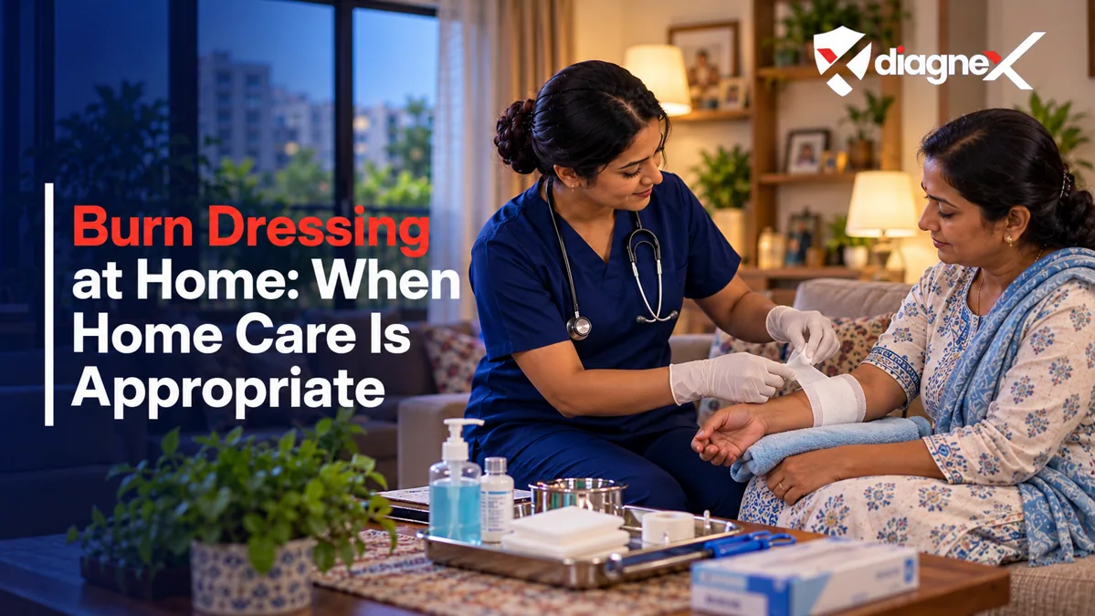 Featured illustration for Burn Dressing at Home: When Home Care Is Appropriate on the Diagnex healthcare blog