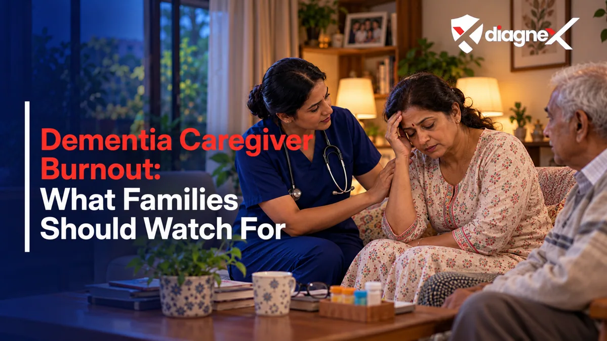 Featured illustration for Dementia Caregiver Burnout: What Families Should Watch For on the Diagnex healthcare blog