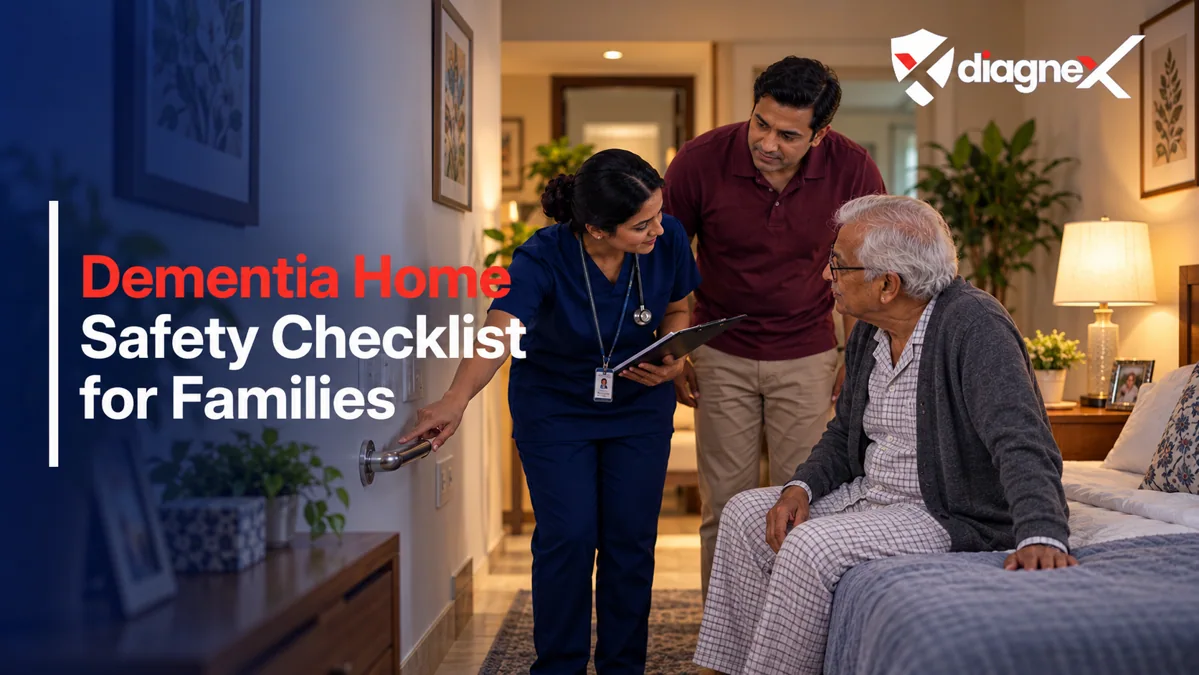 Featured illustration for Dementia Home Safety Checklist for Families on the Diagnex healthcare blog