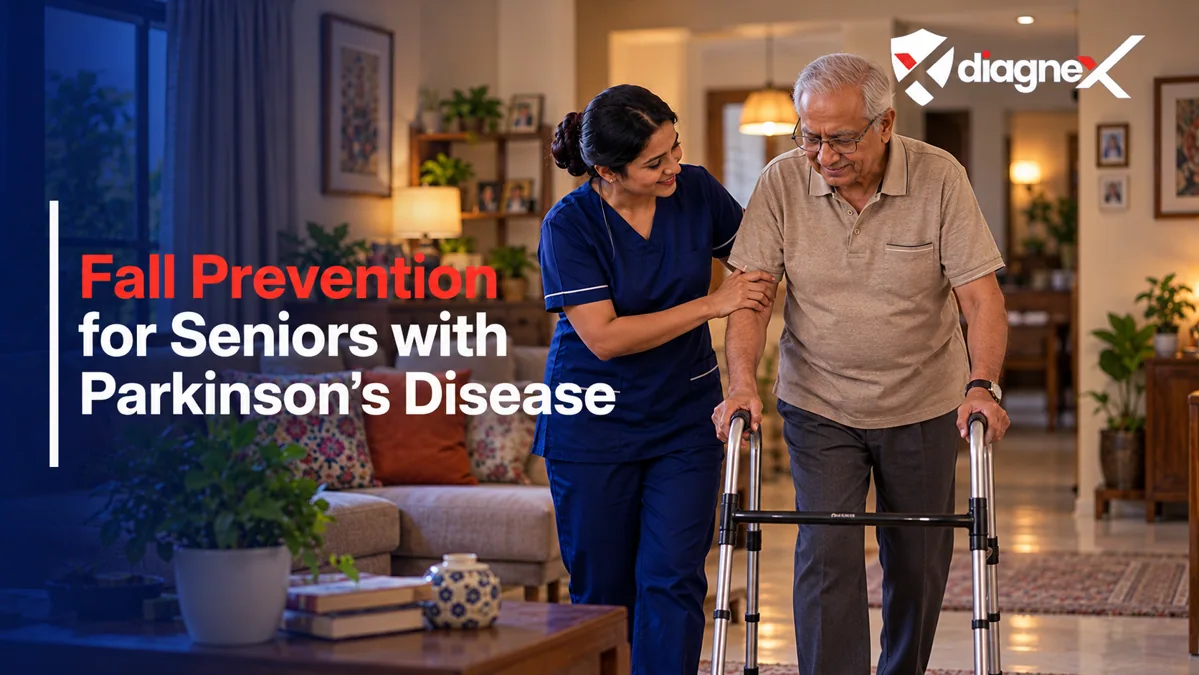 Featured illustration for Fall Prevention for Seniors with Parkinson's Disease on the Diagnex healthcare blog