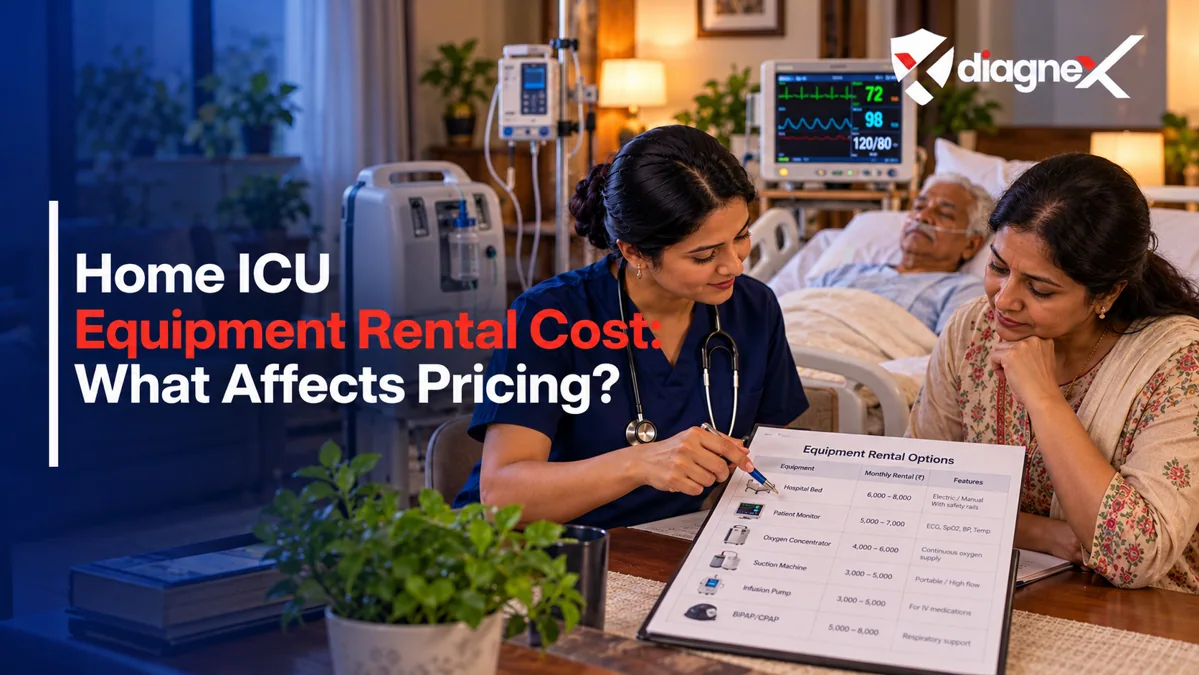 Featured illustration for Home ICU Equipment Rental Cost: What Affects Pricing? on the Diagnex healthcare blog