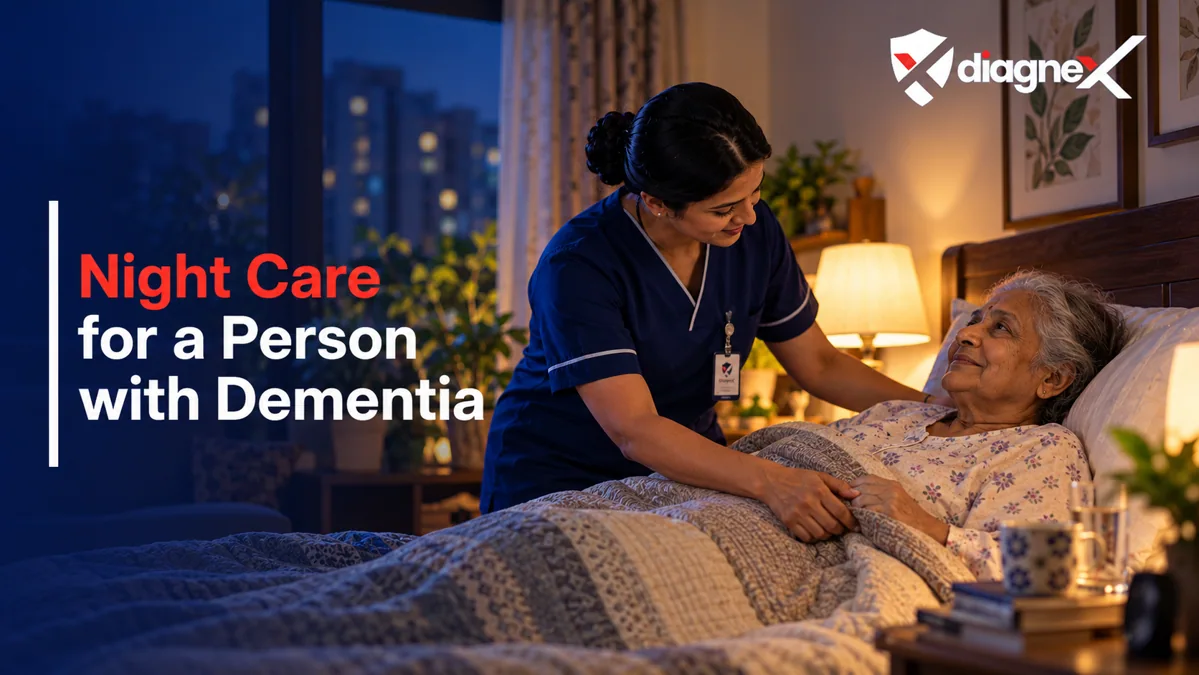 Featured illustration for Night Care for a Person with Dementia on the Diagnex healthcare blog