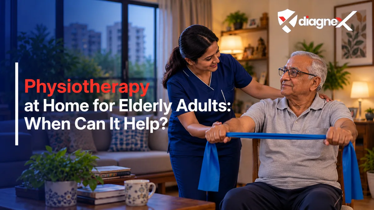 Featured illustration for Physiotherapy at Home for Elderly Adults: When Can It Help? on the Diagnex healthcare blog