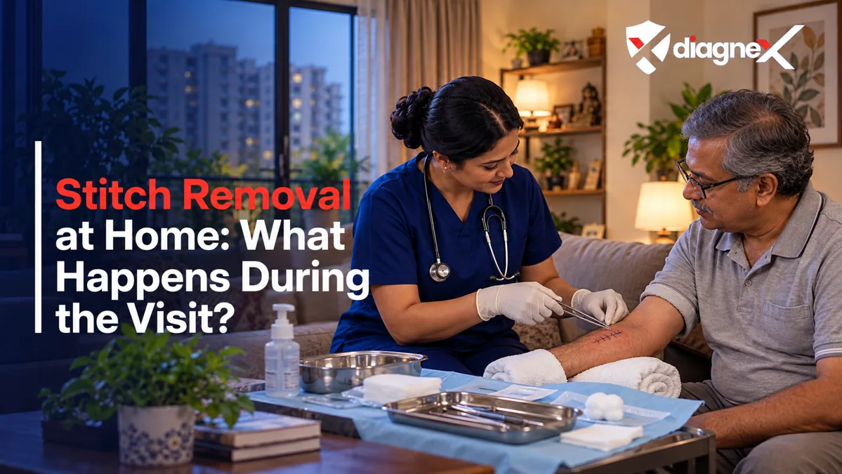 Featured illustration for Stitch Removal at Home: What Happens During the Visit? on the Diagnex healthcare blog