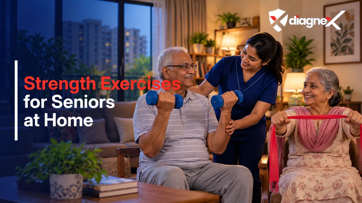 Featured illustration for Strength Exercises for Seniors at Home on the Diagnex healthcare blog