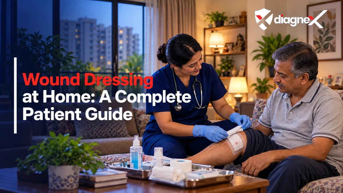 Featured illustration for Wound Dressing at Home: A Complete Patient Guide on the Diagnex healthcare blog