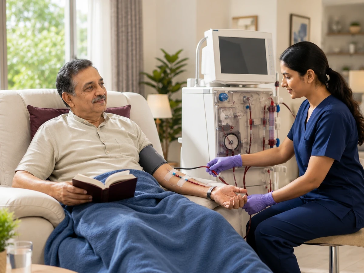 A patient receiving Home Hemodialysis with a trained healthcare professional